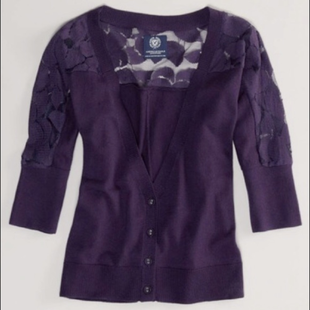 American Eagle Lace 3/4 Sleeve Cardigan Sweater
